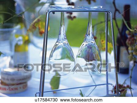 Stock Image - Wineglasses and Wineglass Holder. Fotosearch