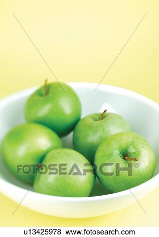 Stock Photo - apple, bowl, blurred, abundance. Fotosearch