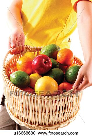 Stock Image - apple, carrying, basket, assorted, abundance. Fotosearch