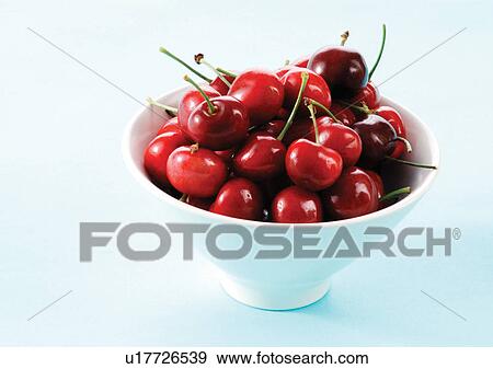 Stock Photo - blue, bowl of cherries, bowl, abundance. Fotosearch