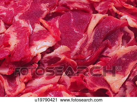 Stock Image - Full Frame, Background, Bacon, Meat, Slice, Red. Fotosearch