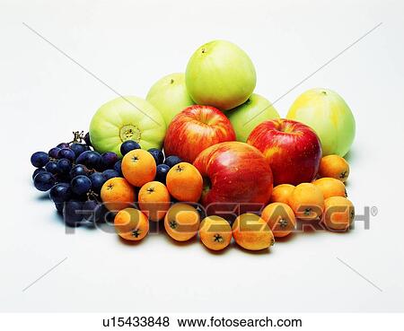 Stock Photo - grape, apple, fresh, oriental melon, fruit, muskmelon, combined. Fotosearch