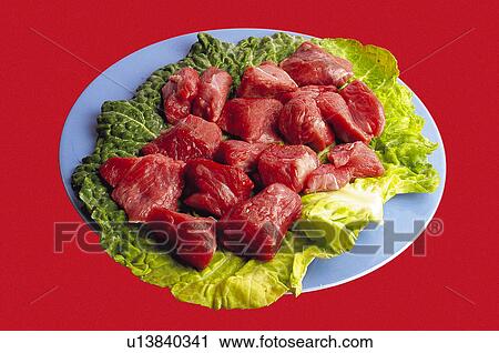 Stock Image - Food, Meat, Raw, Raw meat, Veal, Veal meat, Cube. Fotosearch