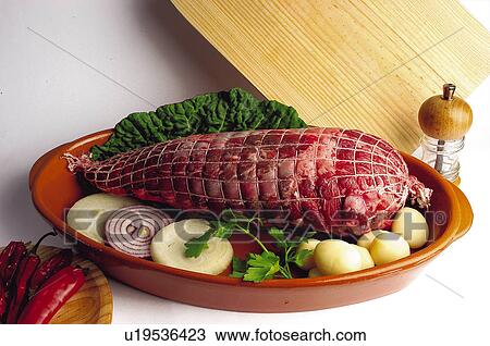 Stock Image - Food, Meat, Raw, Raw meat, Veal, Veal meat, Roll. Fotosearch