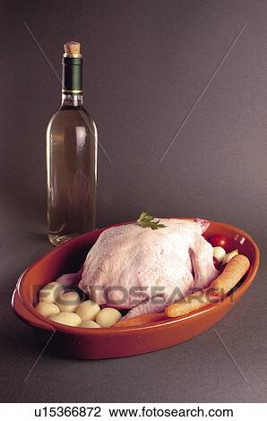 Stock Image - Food, Meat, Raw, Raw meat, Vegetable, Vegetables, Chicken. Fotosearch