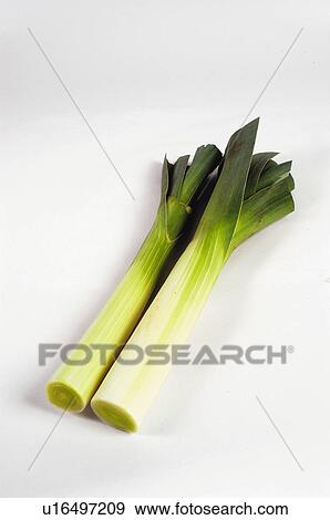 Stock Photo - Vegetable, Vegetables, Leek, Leeks, Green, Two, Stem. Fotosearch