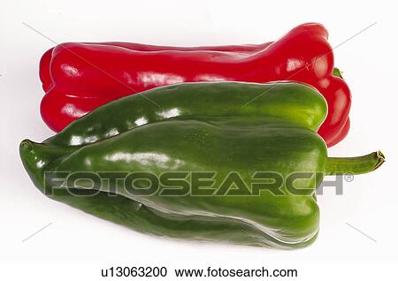Stock Image - Vegetable, Vegetables, Pepper, Peppers, Green, Red, Green pepper. Fotosearch