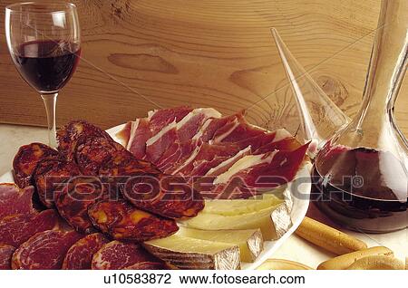 Stock Image - Cold meat, Cold cut, Cold meats, Cold cuts, Appetizer, Appetizers, Food. Fotosearch