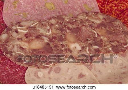 Stock Image - Cold meat, Cold cut, Cold meats, Cold cuts, Appetizer, Appetizers, Food. Fotosearch