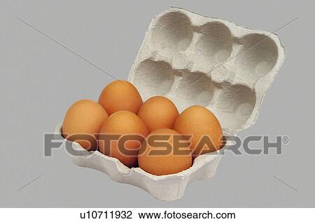 Stock Image - Supermarket, Food, Tray, Egg, Eggs, Box of eggs, Eggshell. Fotosearch