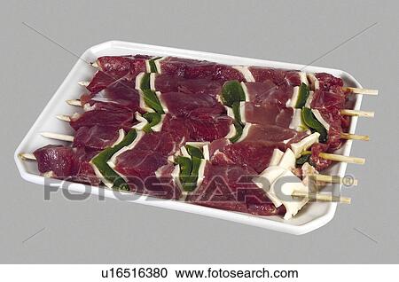 Stock Image - Supermarket, Food, Tray, Meat, Raw, Kebab, Kebabs. Fotosearch