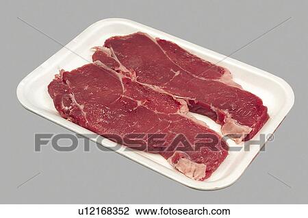 Stock Image - Supermarket, Food, Tray, Meat, Red meat, Steak, Steaks. Fotosearch