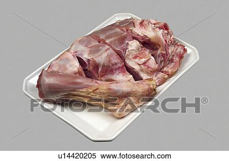 Stock Photography - Supermarket, Food, Tray, Meat, Red meat, Lamb, Leg of lamb. Fotosearch