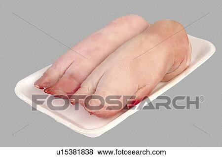 Stock Photo - Supermarket, Food, Tray, Pork, Pork hands, Two, Raw. Fotosearch