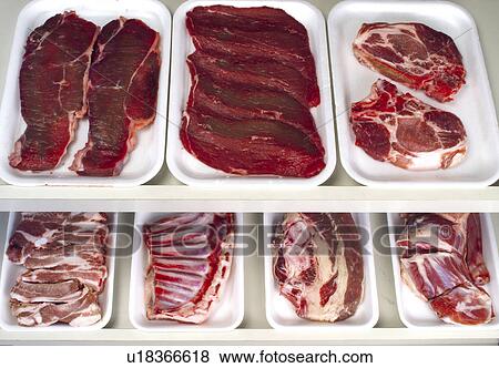 Stock Photo - Supermarket, Food, Tray, Trays, Meat, Red meat, Steak. Fotosearch