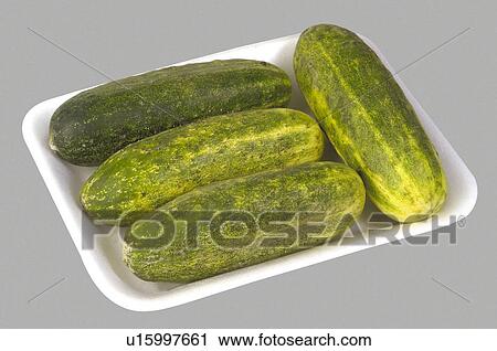 Stock Image - Supermarket, Food, Tray, Vegetable, Vegetables, Cucumber, Cucumbers. Fotosearch