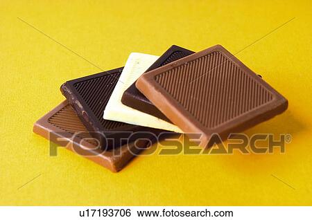 Stock Photograph - Chocolate, Black chocolate, Chocolate square, Chocolate squares, Chocolate milk, White chocolate. Fotosearch