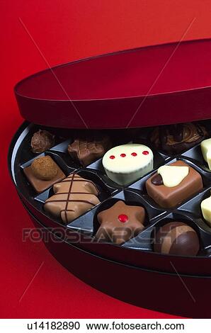 Stock Image - Chocolate, Chocolates, Chocolates box, Sweet, Dessert, Present, Variety. Fotosearch