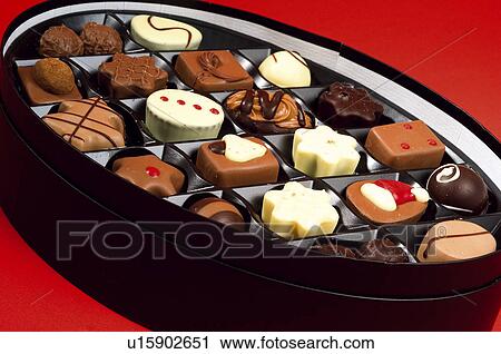 Stock Image - Chocolate, Chocolates, Chocolates box, Sweet, Dessert, Present, Variety. Fotosearch
