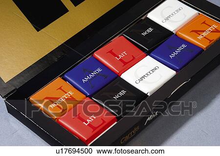 Stock Image - Chocolate, Chocolates, Chocolates box, Sweet, Dessert, Present, Variety. Fotosearch