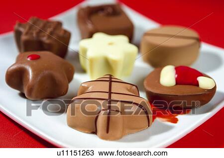 Stock Image - Chocolate, Chocolates, Sweet, Dessert, Present, Variety, Black chocolate. Fotosearch