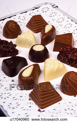 Stock Image - Chocolate, Chocolates, Sweet, Dessert, Present, Variety, Black chocolate. Fotosearch