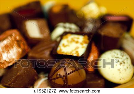 Stock Image - Chocolate, Chocolates, Sweet, Chocolates box, Dessert, Present, Variety. Fotosearch