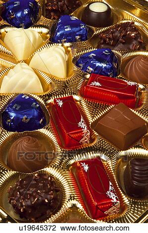 Stock Image - Chocolate, Chocolates, Sweet, Chocolates box, Dessert, Present. Fotosearch