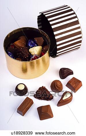 Stock Photo - Chocolate, Chocolates, Sweet, Chocolates box, Dessert, Present. Fotosearch