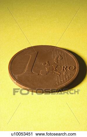 Stock Image - Chocolate, Coin, Euro, Chocolate coin, Chocolate euro, One. Fotosearch