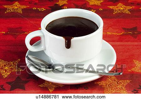 Stock Image - Chocolate, Cup, Chocolate cup, Cup of chocolate, Black chocolate, Spoon, Plate. Fotosearch