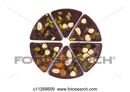 Stock Photo - Chocolate, Round, Nougat candy, Chocolate nougat candy, Almond, Almonds, Portion. Fotosearch