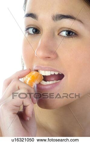 Stock Image - Woman, Beauty, Face, Young, Health, Healthy, Healthy food. Fotosearch