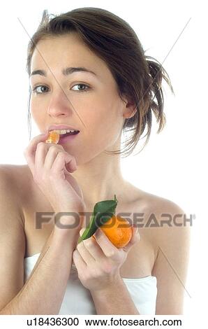 Stock Image - Woman, Beauty, Face, Young, Health, Healthy, Healthy food. Fotosearch