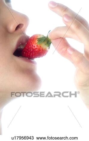 Woman, Brown Hair, Beauty, Eating, Fruit, Strawberry, Mouth View Large Photo Image Stock Image - Woman, Brown Hair, Beauty, Eating, Fruit, Strawberry, Mouth. Fotosearch
