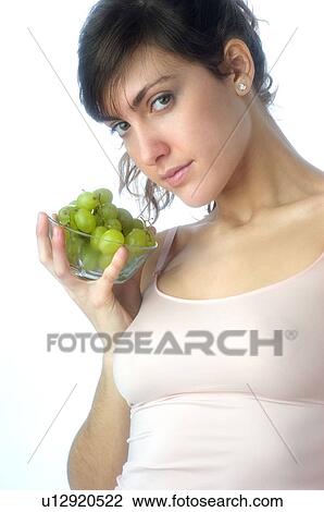 Woman, Brown Hair, Beauty, White undershit, Fruit, Grapes, Mouth View Large Photo Image Stock Image - Woman, Brown Hair, Beauty, White undershit, Fruit, Grapes, Mouth. Fotosearch