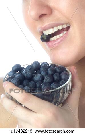 Woman, Brown Hair, Beauty, White undershit, Eating, Fruit, Blueberry View Large Photo Image Stock Image - Woman, Brown Hair, Beauty, White undershit, Eating, Fruit, Blueberry. Fotosearch