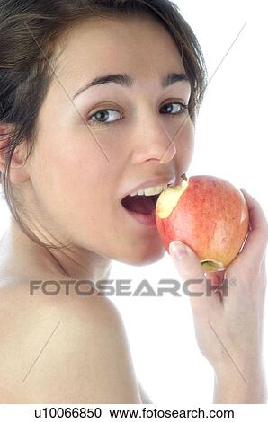 Woman, Beauty, Smiling, Fruit, Apple, Mouth, Face View Large Photo Image Stock Image - Woman, Beauty, Smiling, Fruit, Apple, Mouth, Face. Fotosearch