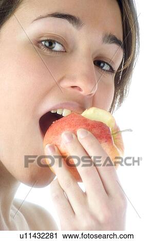 Woman, Beauty, Smiling, Fruit, Apple, Mouth, Face View Large Photo Image Stock Image - Woman, Beauty, Smiling, Fruit, Apple, Mouth, Face. Fotosearch