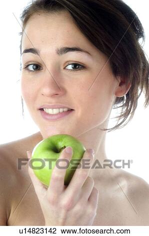 Woman, Beauty, Smiling, Fruit, Apple, Mouth, Face View Large Photo Image Stock Image - Woman, Beauty, Smiling, Fruit, Apple, Mouth, Face. Fotosearch