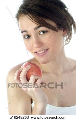 Woman, Beauty, Smiling, Fruit, Apple, Mouth, Face View Large Photo Image Stock Image - Woman, Beauty, Smiling, Fruit, Apple, Mouth, Face. Fotosearch