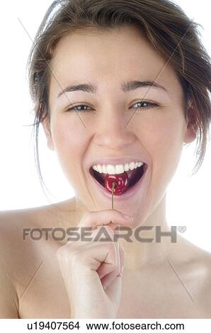 Woman, Beauty, Smiling, Fruit, Cherry, Red, Mouth View Large Photo Image Picture - Woman, Beauty, Smiling, Fruit, Cherry, Red, Mouth. Fotosearch