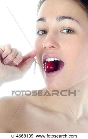 Woman, Beauty, Smiling, Fruit, Cherry, Red View Large Photo Image Stock Photo - Woman, Beauty, Smiling, Fruit, Cherry, Red. Fotosearch