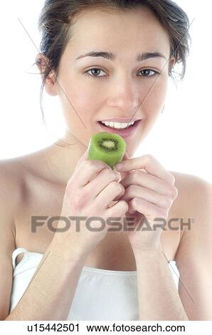 Woman, Beauty, Smiling, Fruit, kiwi, Mouth, Face View Large Photo Image Stock Image - Woman, Beauty, Smiling, Fruit, kiwi, Mouth, Face. Fotosearch