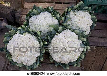 Picture - Cauliflower heads for sale at the farmers market. Fotosearch