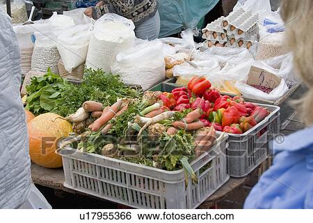 Display of vegetables at the market View Large Photo Image Stock Photograph - Display of vegetables at the market. Fotosearch