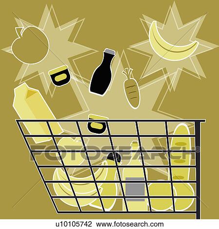 Assorted items in a shopping cart View Large Illustration Drawing - Assorted items in a shopping cart. Fotosearch