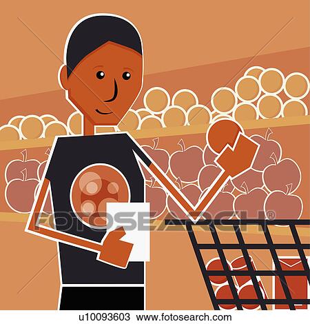 Drawing - Close-up of a young woman shopping in a supermarket. Fotosearch