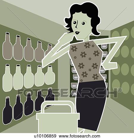 Stock Illustration - Portrait of a young woman standing in a supermarket. Fotosearch