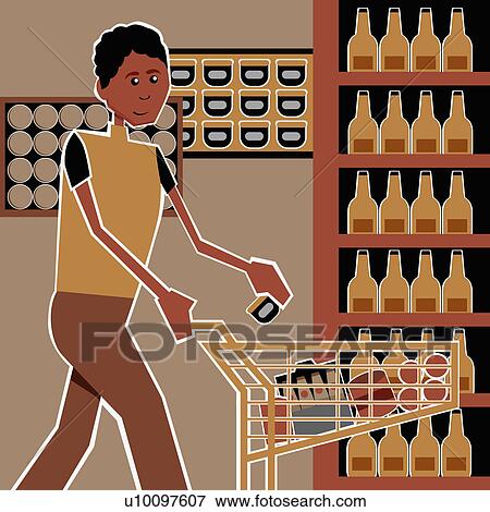 Side profile of a young woman shopping in a supermarket View Large Illustration Stock Illustration - Side profile of a young woman shopping in a supermarket. Fotosearch